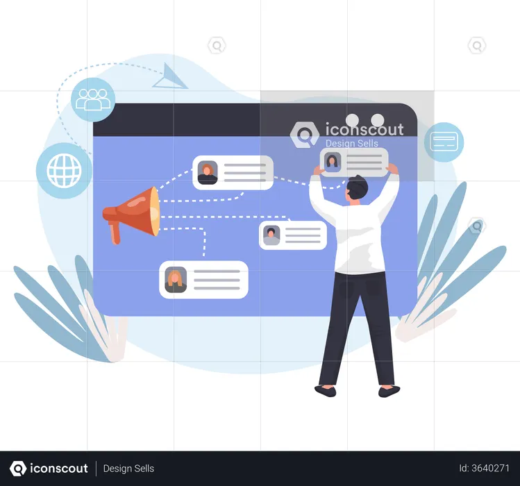 Man Doing Social Media Marketing on website  Illustration
