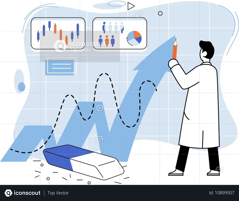 Man doing stock market manipulation  Illustration