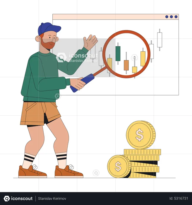 Man doing stock market trading  Illustration
