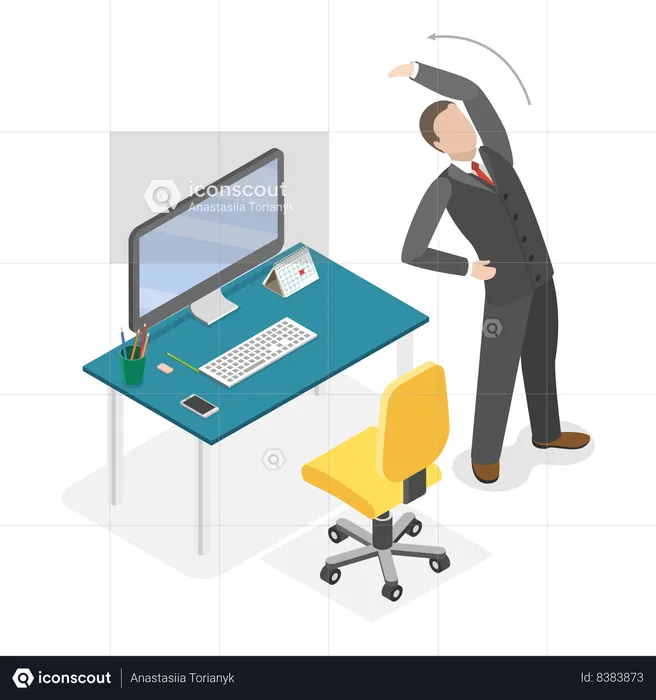 Man doing stretching in office between working hours  Illustration