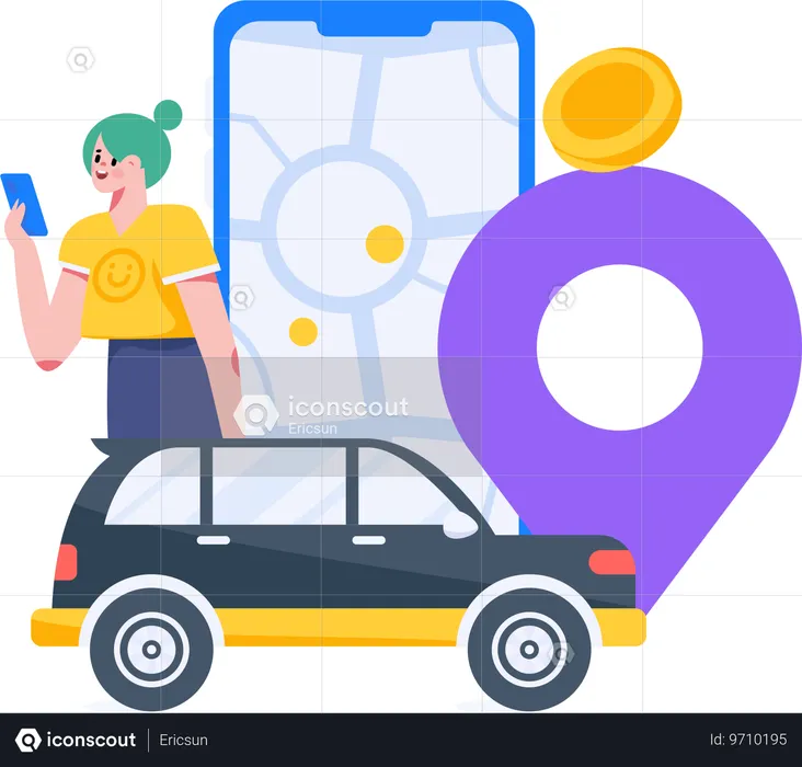 Man doing Taxi booking while using mobile  Illustration