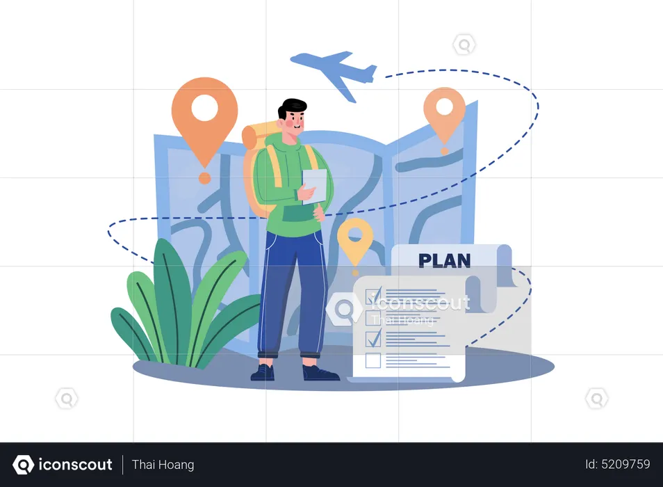 Man doing travel planning  Illustration