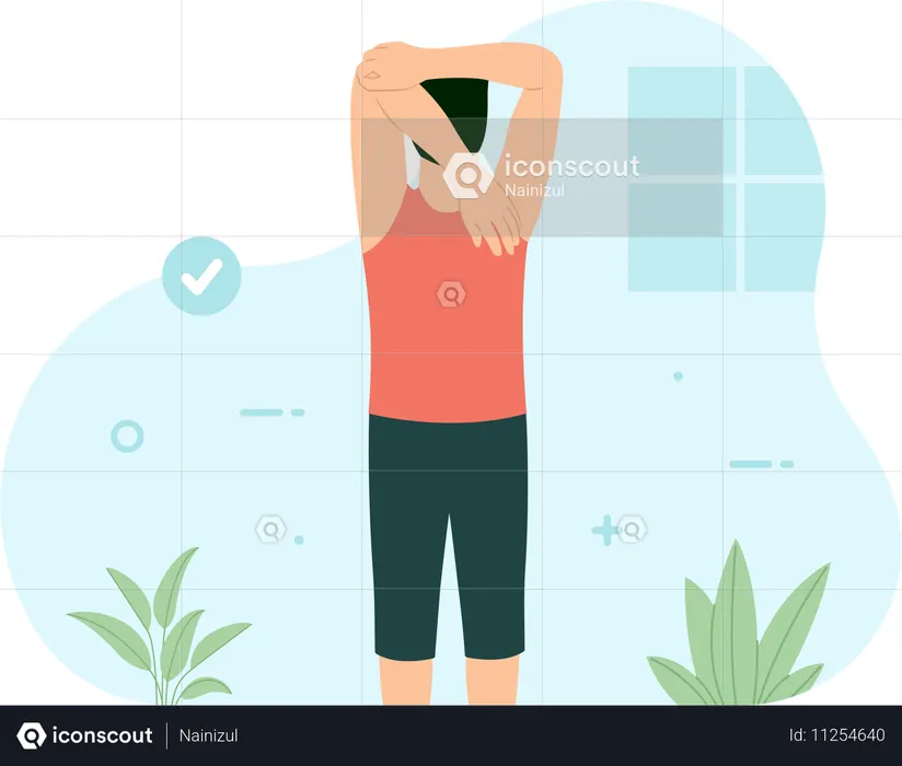 Man doing triceps stretching in gym  Illustration