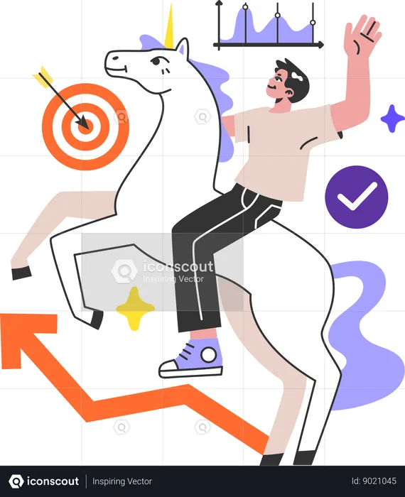 Man doing unicorn growth  Illustration