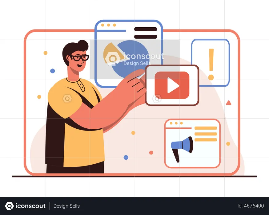 Man doing video marketing analysis  Illustration