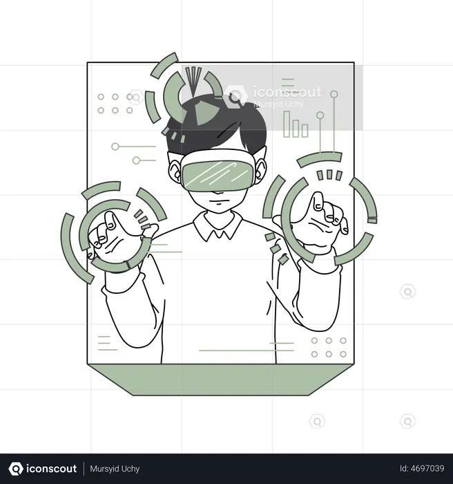 Man doing Virtual Data analysis  Illustration