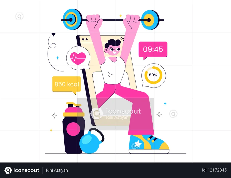Man doing Virtual Fitness App Promotion  Illustration