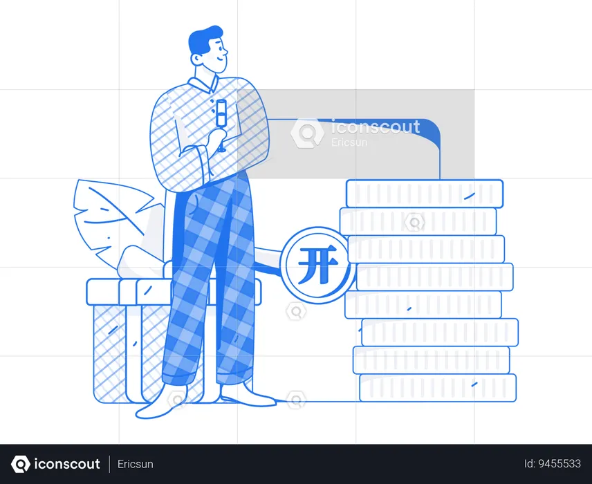 Man doing virtual shopping  Illustration