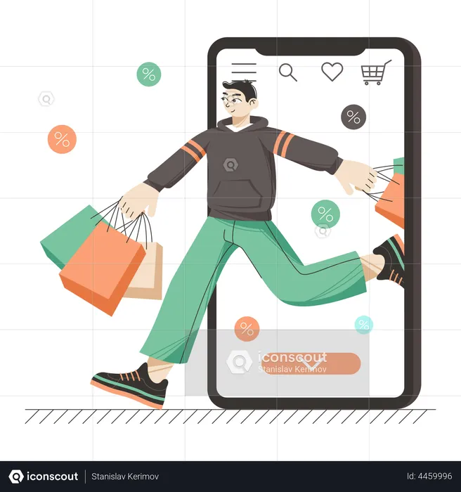 Man doing virtual shopping  Illustration