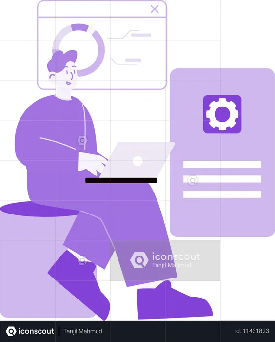 웹 개발 및 분석을 하는 남자  일러스트레이션