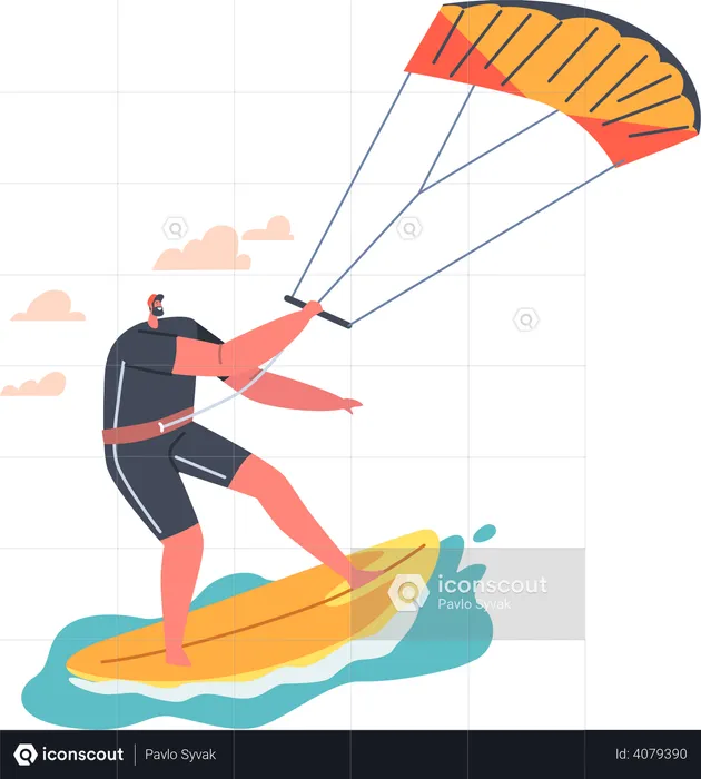 Man doing Windsurfing during summer  Illustration