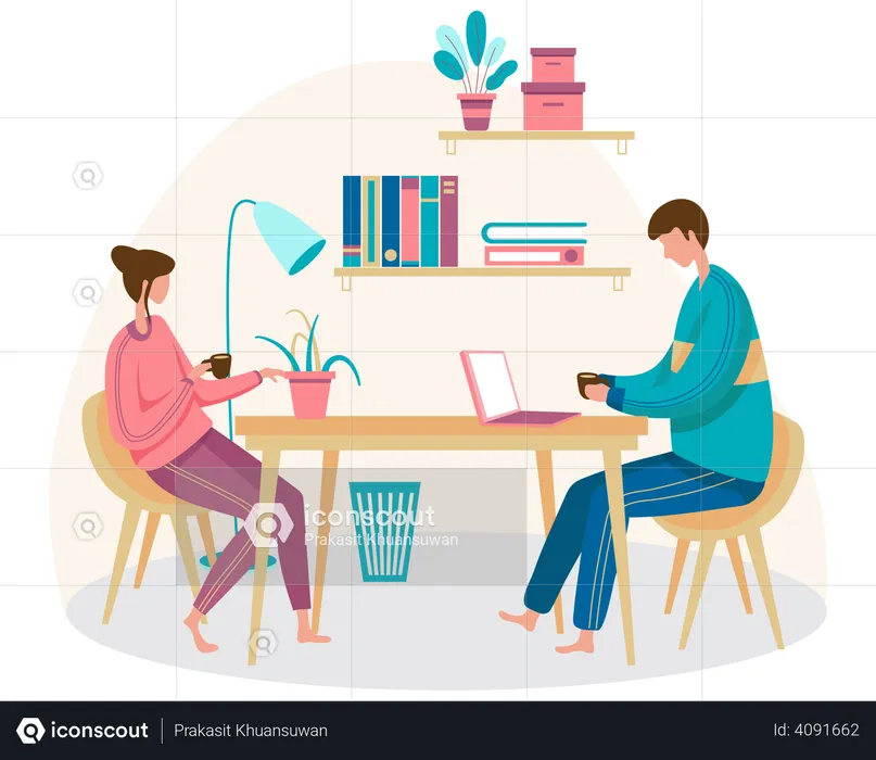Man doing work from home  Illustration