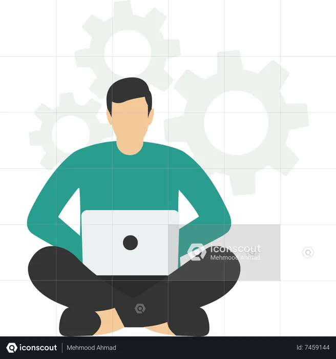 Man doing work from home  Illustration