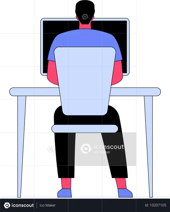 Man doing work on computer at home  Illustration