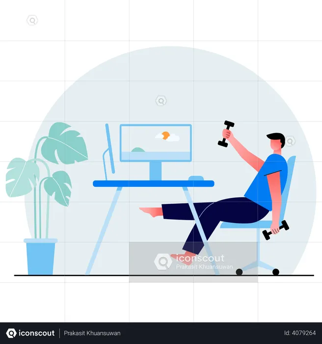 Man doing workout in office  Illustration
