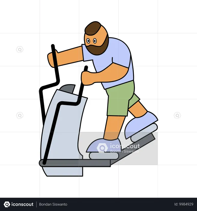 Man doing workout on elliptical trainer at gym  Illustration