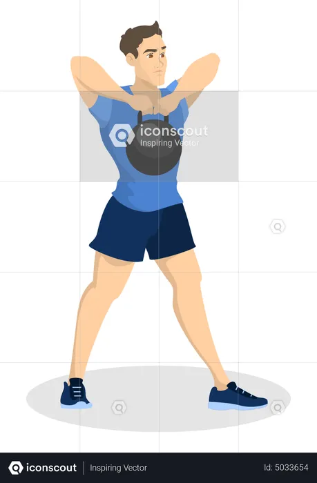 Man doing workout with kettlebell  Illustration