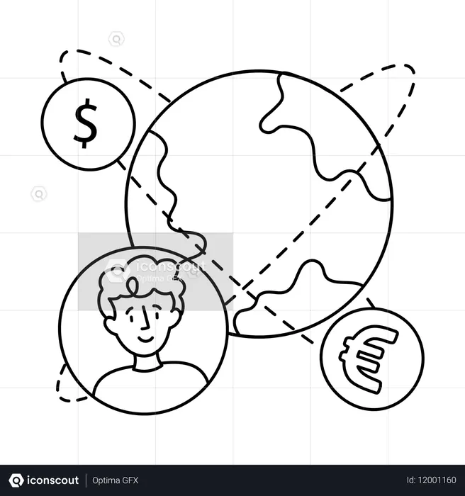 Man doing Worldwide transaction  Illustration