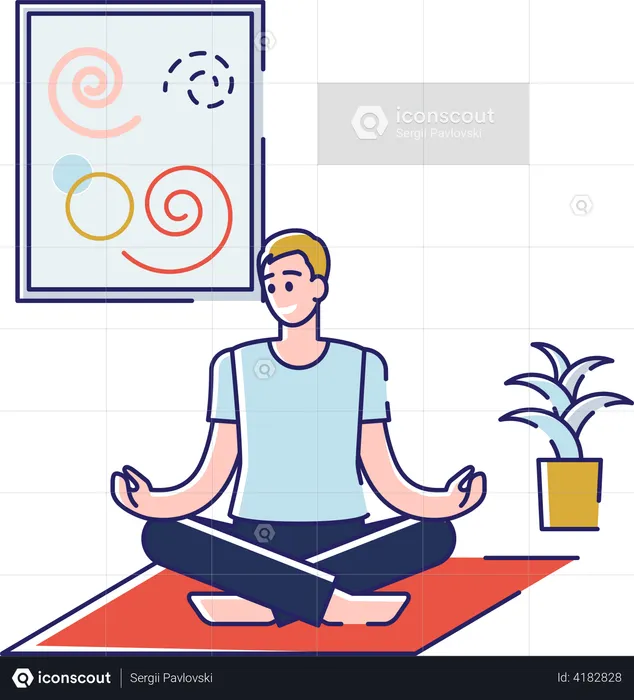 Man doing yoga at home  Illustration