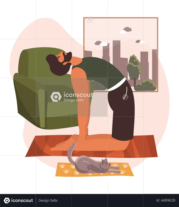 Man doing yoga at home  Illustration