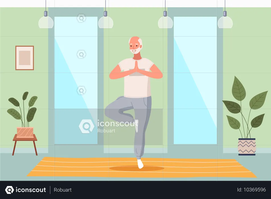 Man doing yoga at house  Illustration