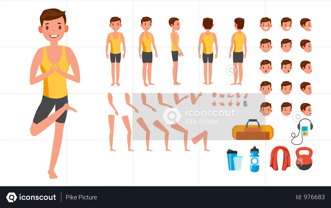 Man Doing Yoga With Different Poses  Illustration