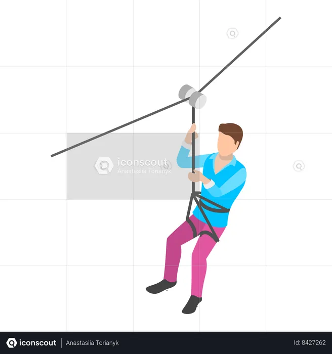 Man doing zipline in rope park  Illustration