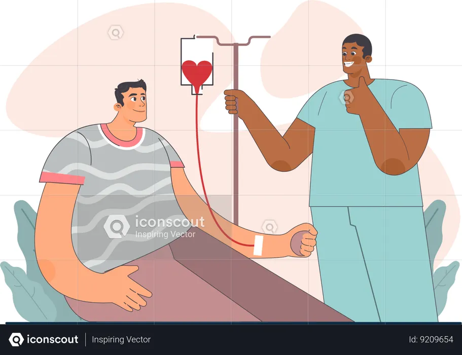 Man donates blood in hospital  Illustration