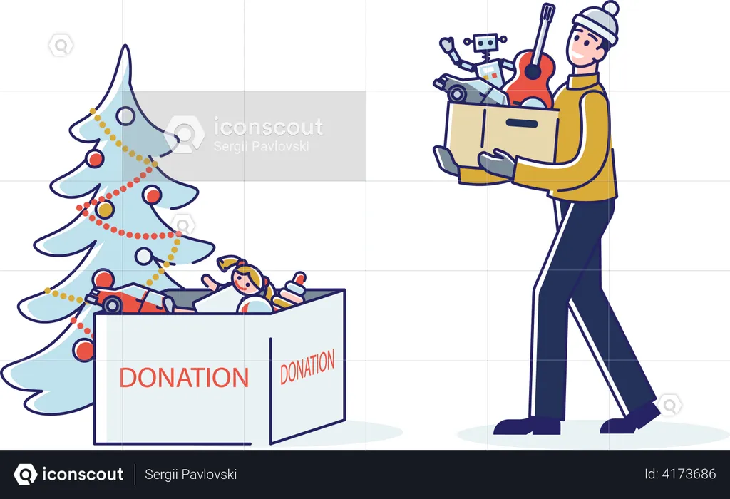 Man donating toys for Christmas charity  Illustration