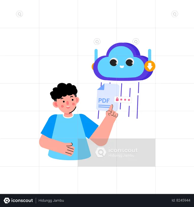 Man download data from cloud  Illustration