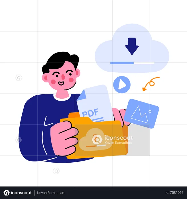 Man download data from cloud  Illustration
