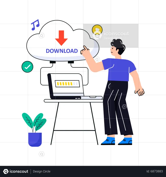 Man download data from Cloud  Illustration