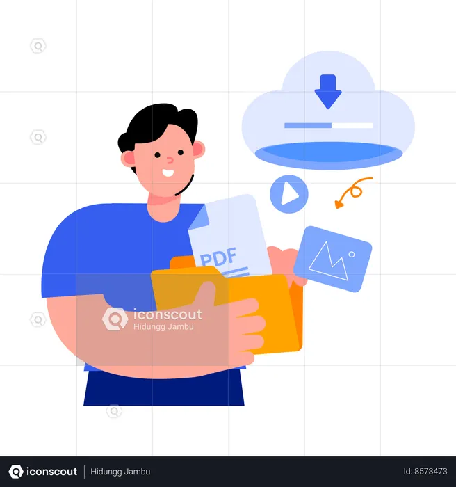Man download data from cloud  Illustration
