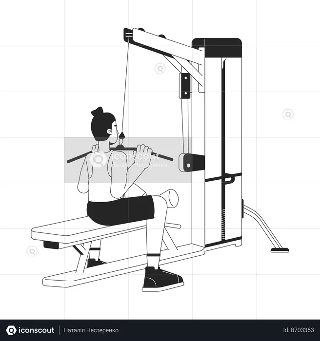Man dragging bar down on lat pulldown machine  Illustration