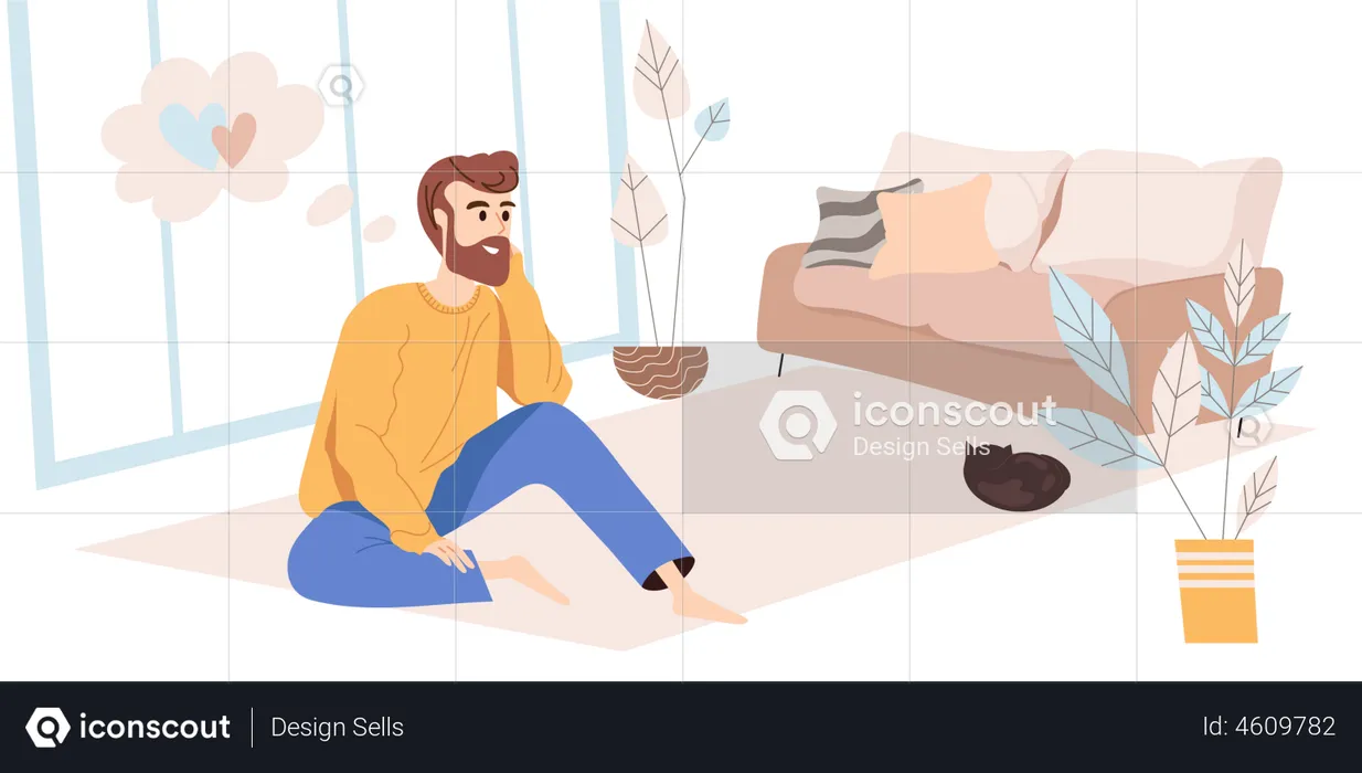 Man Dreaming About Love  Illustration