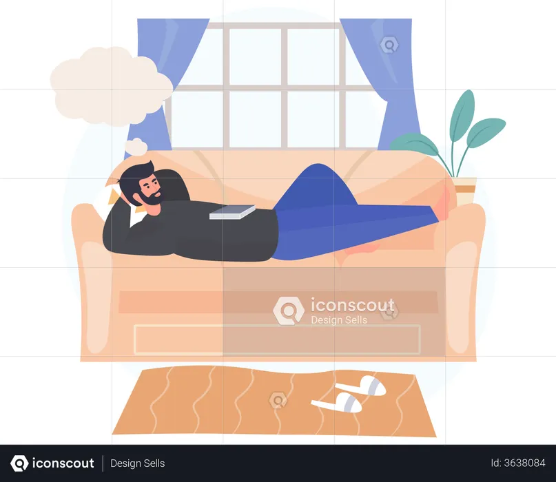 Man dreaming while lying on couch  Illustration