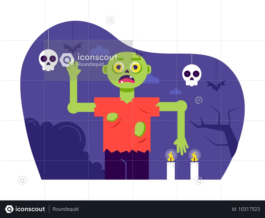 할로윈 의상 파티를 위해 좀비로 분장한 남자  일러스트레이션