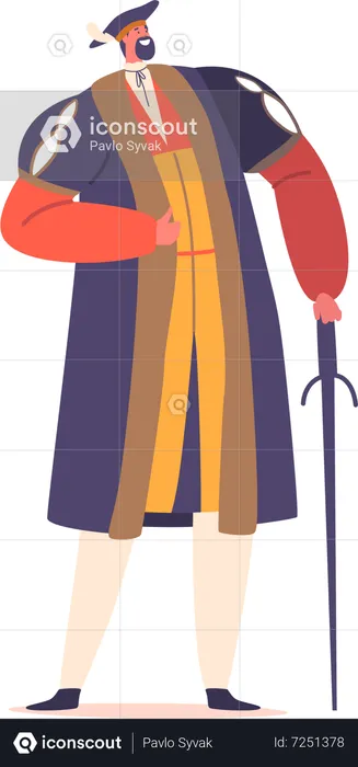 Man Dressed In Elaborate Renaissance Costume  Illustration