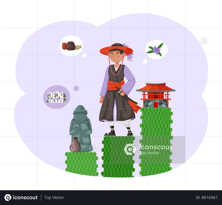 Man dressed in national clothes on top of hills  Illustration