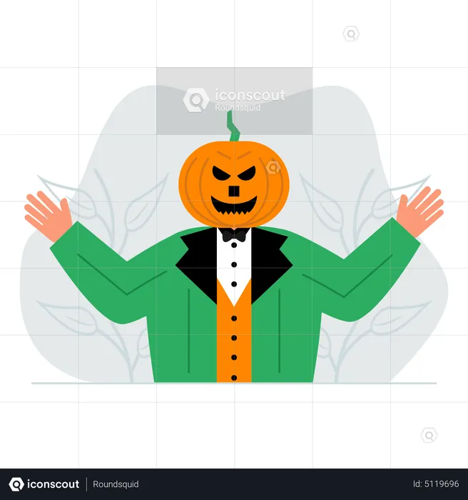 Man dressed pumpkin face to scare children  Illustration