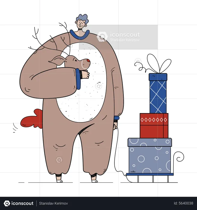 Man dressed up as reindeer  Illustration