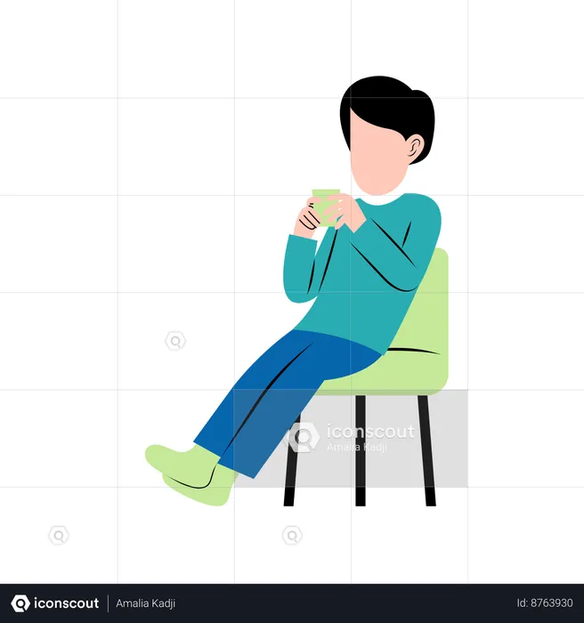 Man Drinking Coffee On Chair  Illustration