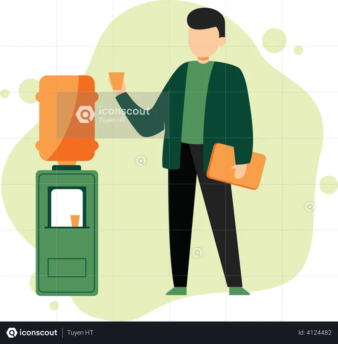 Man drinking water at cooler  Illustration