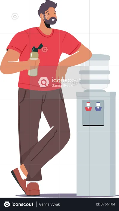 Man drinking water from water machine  Illustration