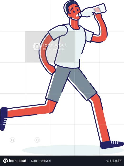 Man drinking water while jogging  Illustration