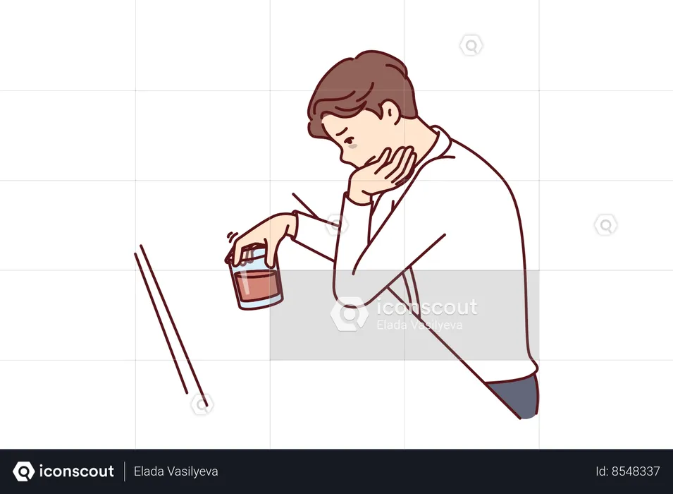 Man drinks alcohol sitting in bar  Illustration