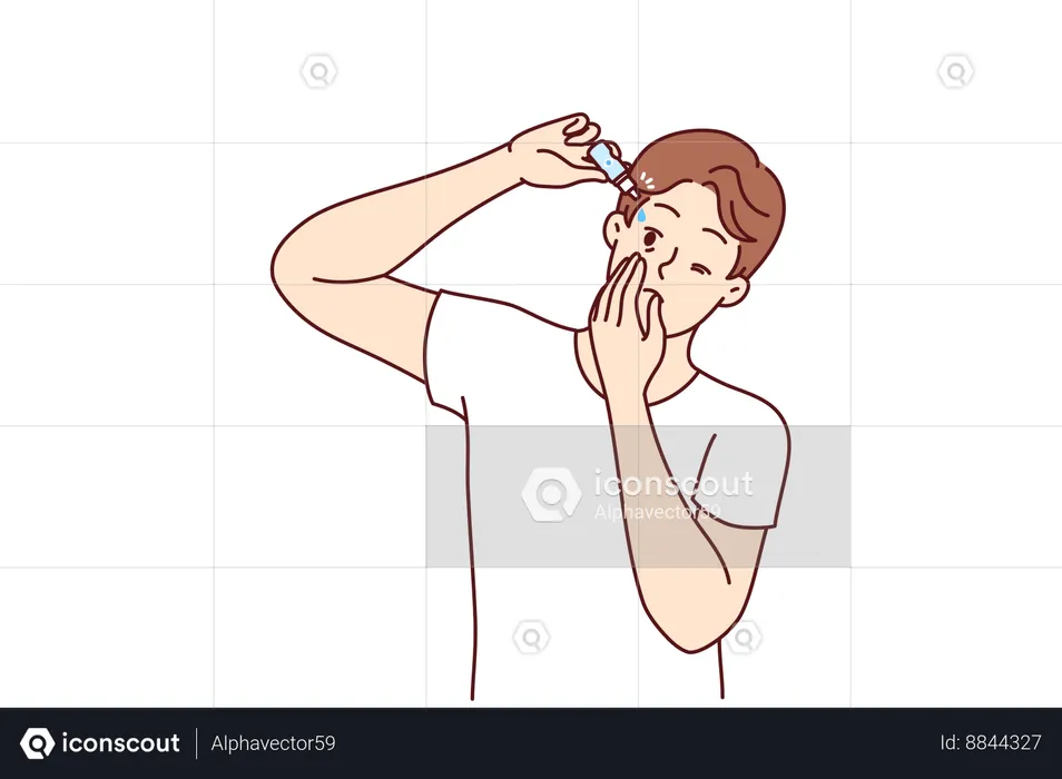 Man dripping liquid medicine into eyes  Illustration