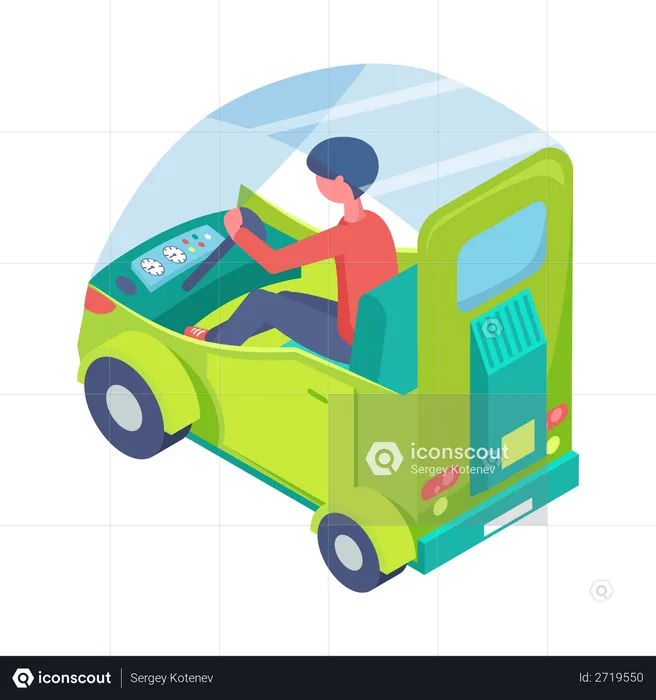 Man driving electric car  Illustration