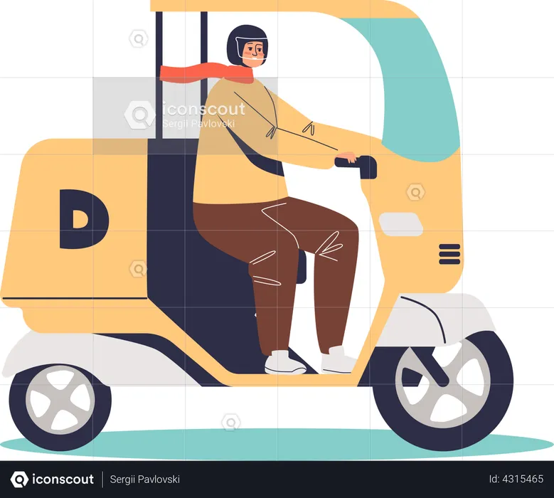 Man driving electric motorcycle scooter  Illustration