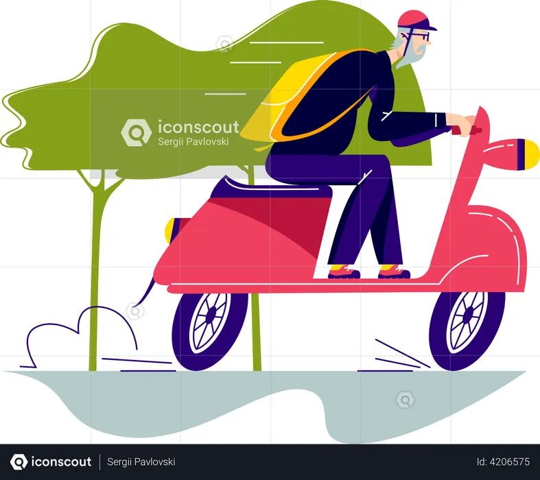 Man driving scooter  Illustration